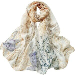 Women's Khaki-flower Fashion Lightweight Head Scarf Floral Print Chiffon Scarves